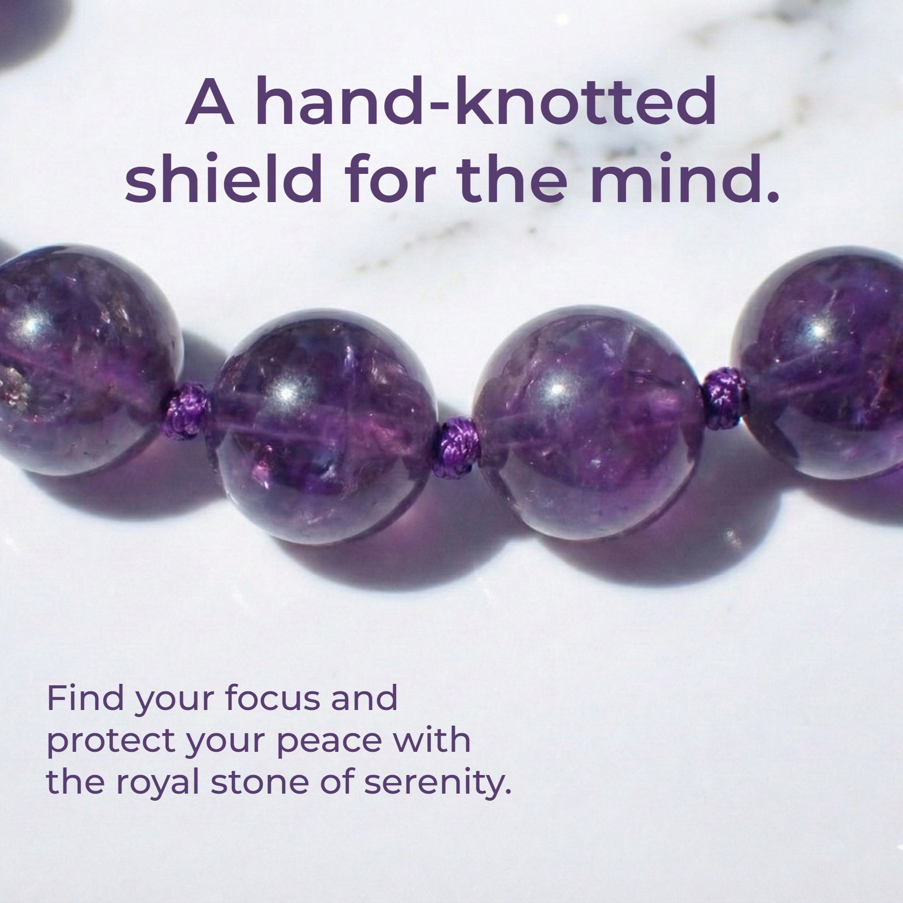Hand-knotted 6mm natural deep violet Amethyst gemstone bracelet with an adjustable minimalist closure.
