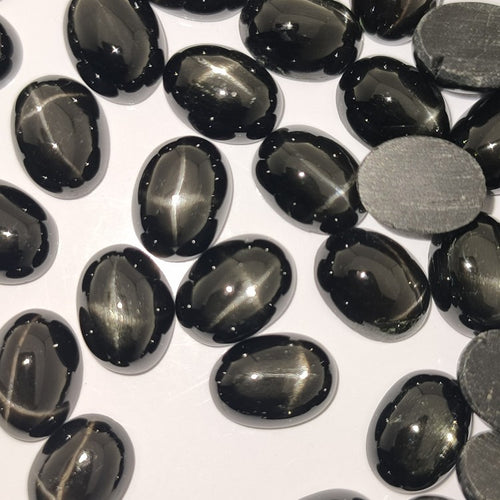 Black Star Diopside 8x6mm Oval Gemstone Cabochon Pair