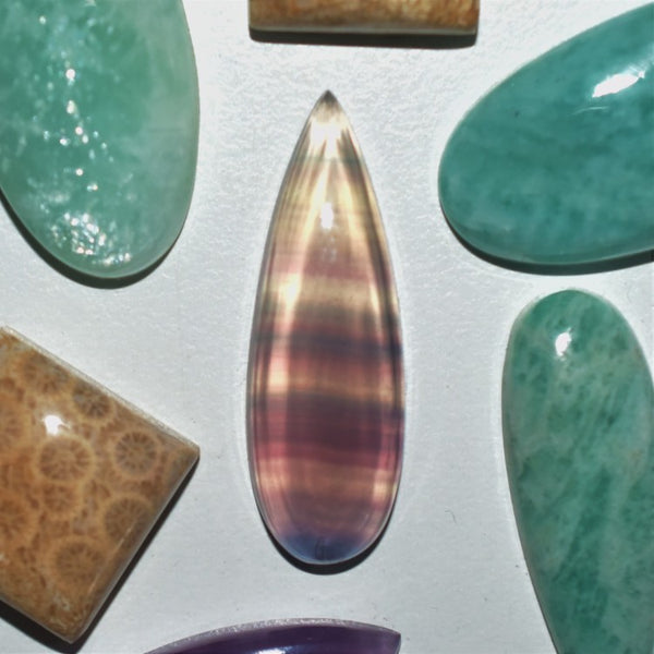 Fluorite 30x10mm Pear Cut Cabochon