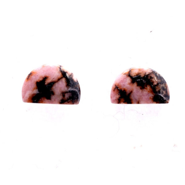 Rhodonite 10x7mm Semi-Circular Gemstone Cabochon Pair