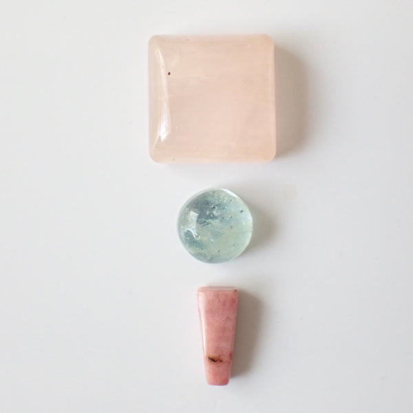 Loose Gemstone Pendant Pack GPK0027: Rose Quartz, Aquamarine, & Rhodonite Cabochons for Jewellery Making