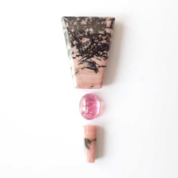 Loose Gemstone Pendant Pack GPK0028: Rhodonite & Pink Tourmaline Cabochons for Jewellery Making