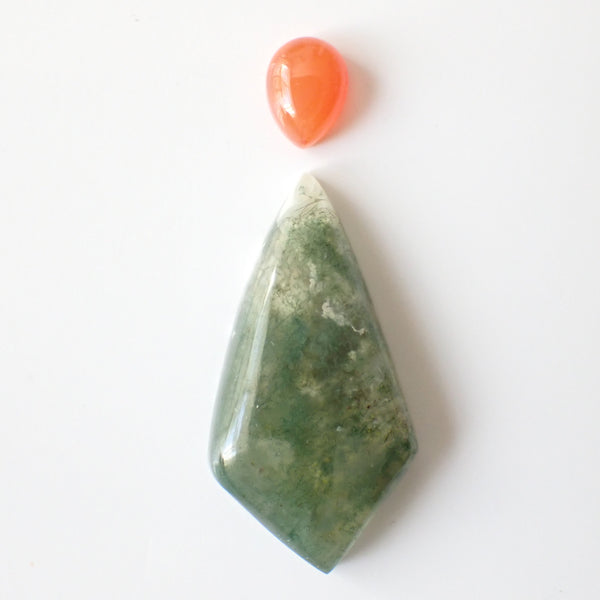Loose Gemstone Pendant Pack GPK0031: Moss Agate & Carnelian Cabochons for Jewellery Making