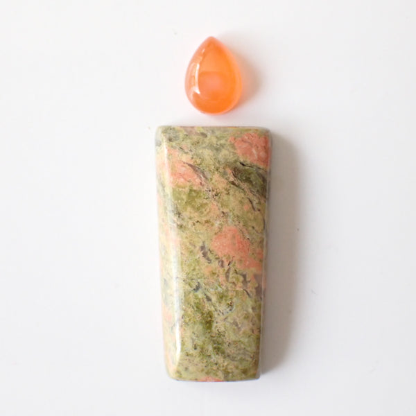 Loose Gemstone Pendant Pack GPK0038: Unakite & Carnelian Cabochons for Jewellery Making