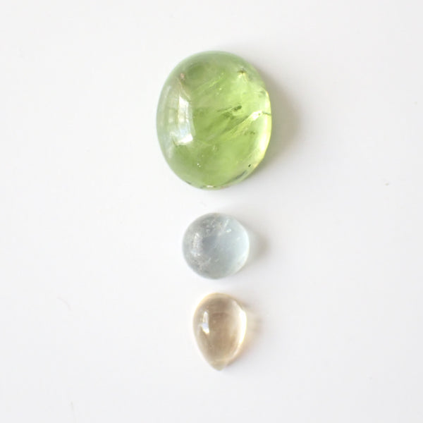 Loose Gemstone Pendant Pack GPK0045: Peridot, Aquamarine, & Citrine Cabochons for Jewellery Making
