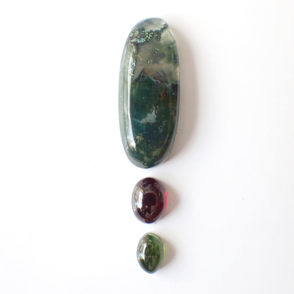 Loose Gemstone Pendant Pack GPK0049: Moss Agate, Garnet, & Green Tourmaline Cabochons for Jewellery Making