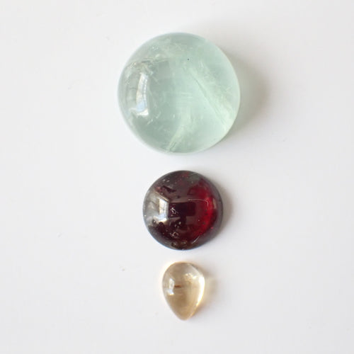 Loose Gemstone Pendant Pack GPK0051: Fluorite, Garnet, & Citrine Cabochons for Jewellery Making