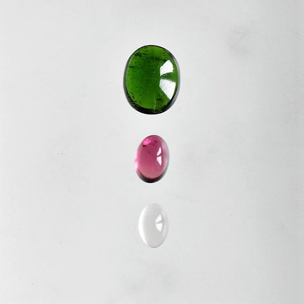 Loose Gemstone Pendant Pack GPK0052: Chrome Diopside, Pink Tourmaline, & White Moonstone Cabochons for Jewellery Making