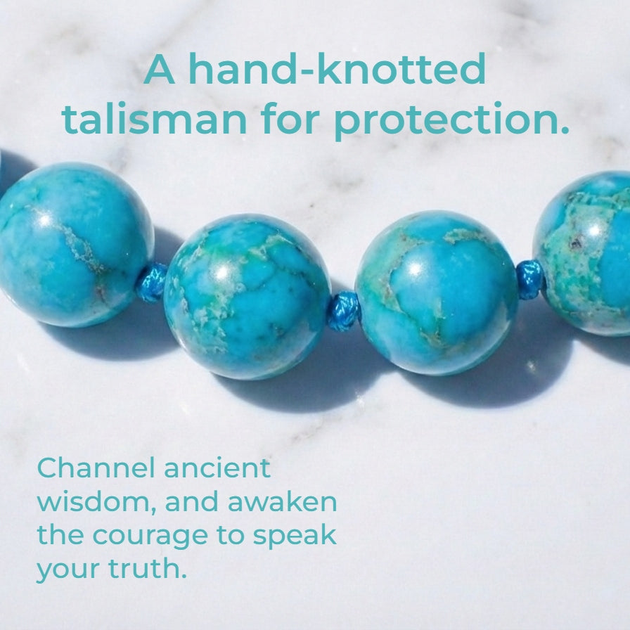 Hand-knotted 6mm natural blue Turquoise gemstone bracelet with an adjustable minimalist closure.