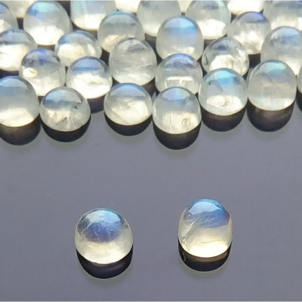 Rainbow Moonstone 6mm Round Gemstone Cabochon Pair
