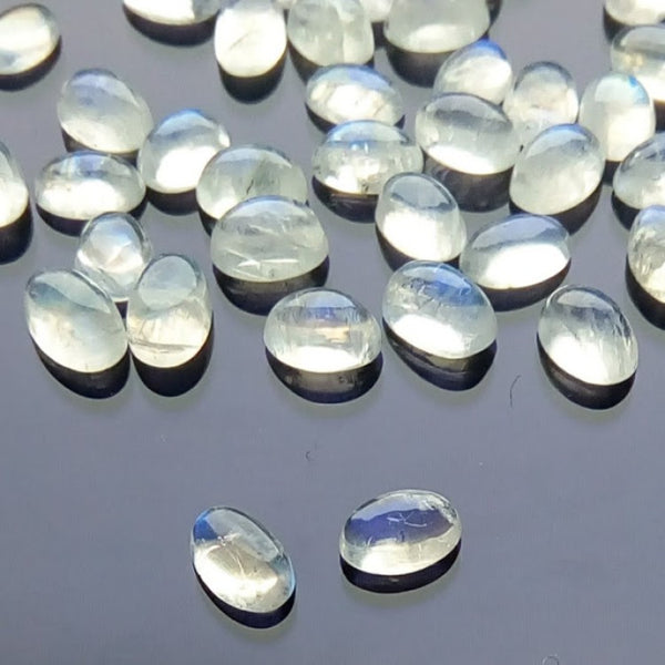 Rainbow Moonstone 6x4mm Oval Gemstone Cabochon Pair