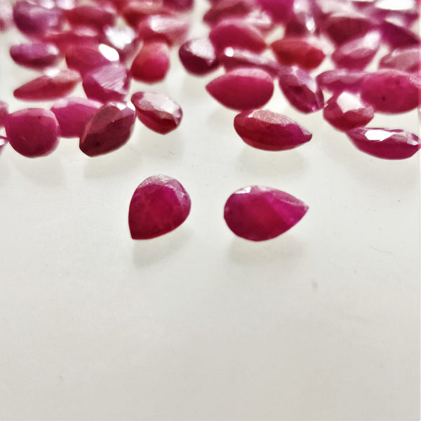 Ruby 6x4mm Pear Cut Faceted Gemstone Pair