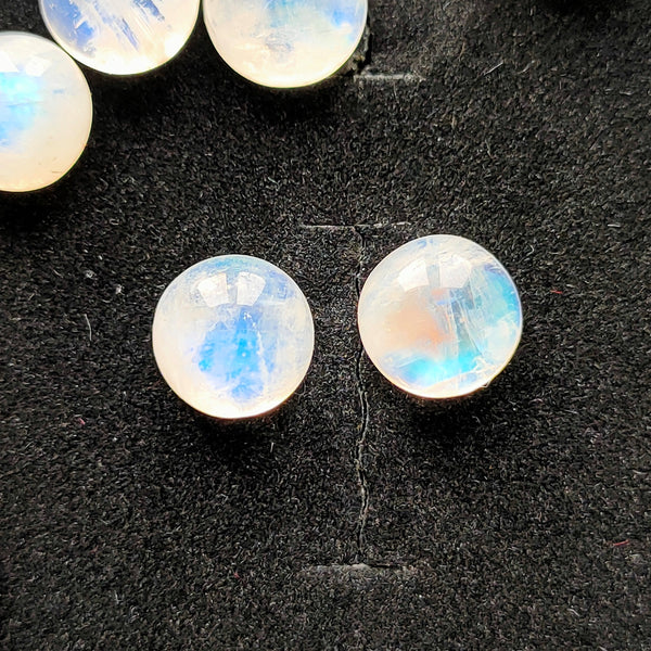 Rainbow Moonstone 9mm Round Gemstone Cabochon Pair