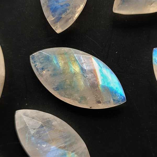 Rainbow Moonstone 22x11mm Double Rose Cut Marquise Gemstone