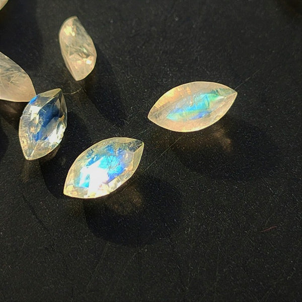 Rainbow Moonstone 10x5mm Marquise Cut Faceted Gemstone Pair
