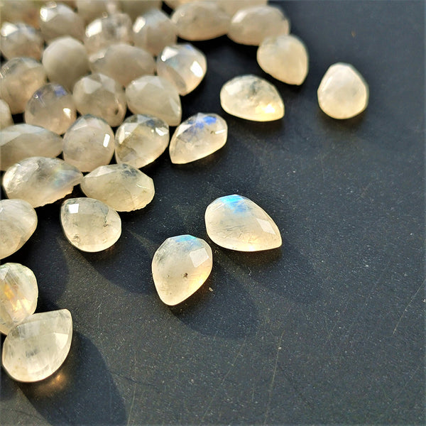 Rainbow Moonstone 10x7mm Rose Cut Pear Gemstone Pair