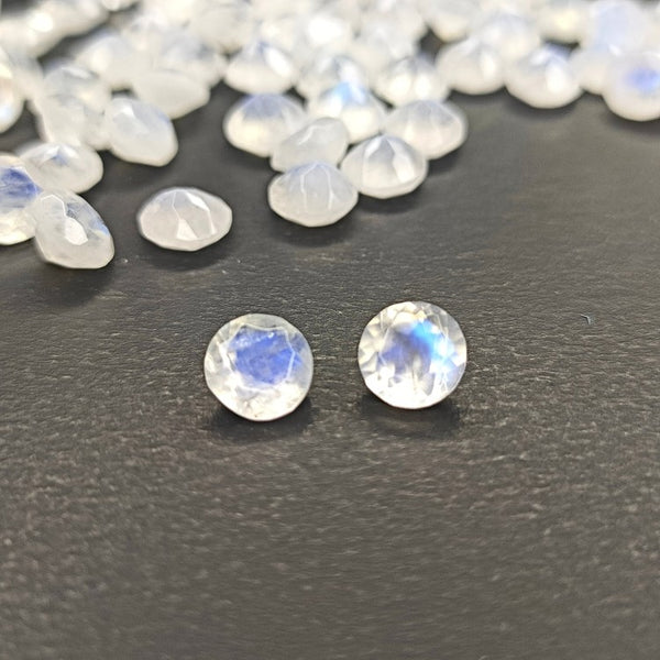 Rainbow Moonstone 6mm Round Faceted Gemstone Pair