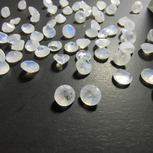 Rainbow Moonstone 7mm Round Faceted Gemstone Pair