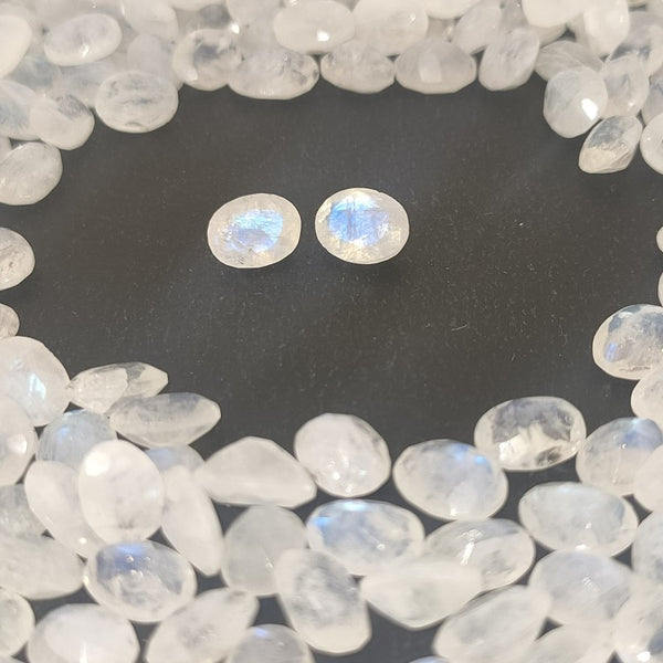 Rainbow Moonstone 8x6mm Oval Faceted Gemstone Pair