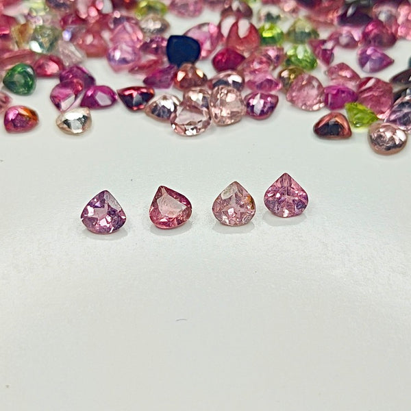 Tourmaline (Pink) 4x4mm Pear Cut Faceted Gemstones x 4